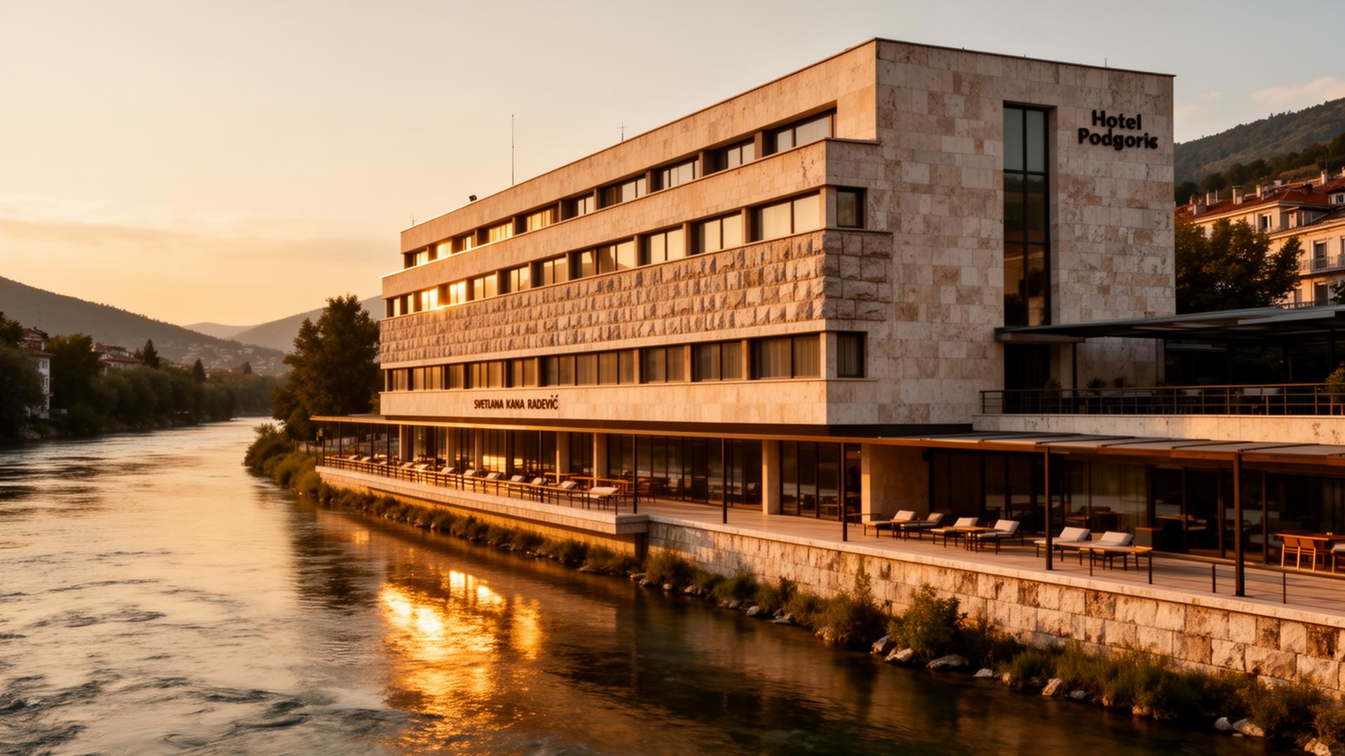 Hotel Podgorica on the Morača river at sunset